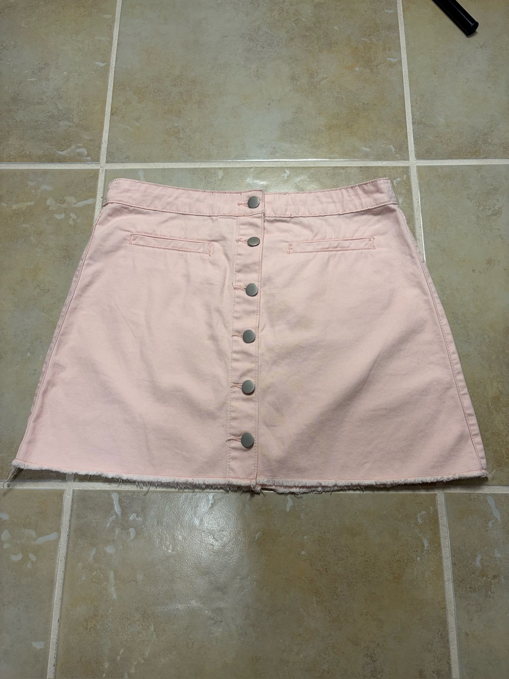 Forever 21 Pink Button Front Mini Skirt Raw Hem